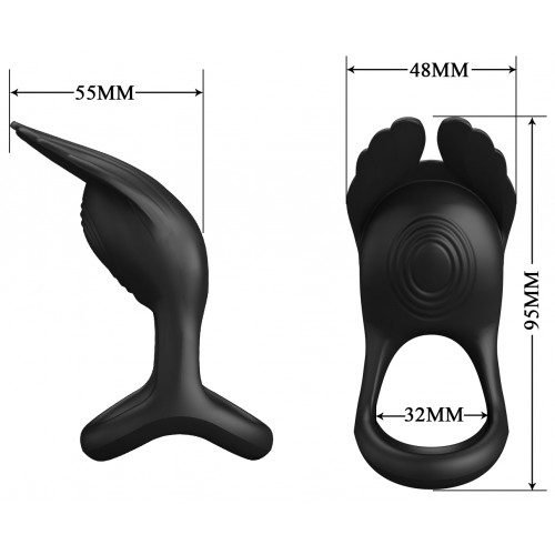 Перезаряжаемое эрекционное виброкольцо Pretty Love Vibrant Penis Ring Silas с петлей на мошонку черное