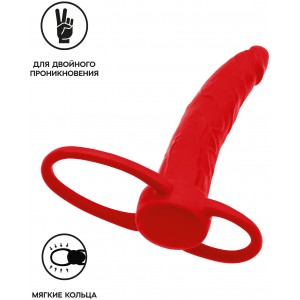 Насадка на пенис для двойного проникновения Black&Red by TOYFA , силикон, красный, 16,5 см (иной угол)
