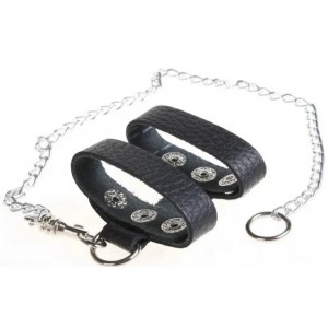 Поводок для пениса двойной из натуральной кожи (иной угол)