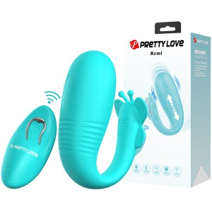 Виброяйцо с поступательными движениями Pretty Love Remi с пультом ДУ бирюзовое