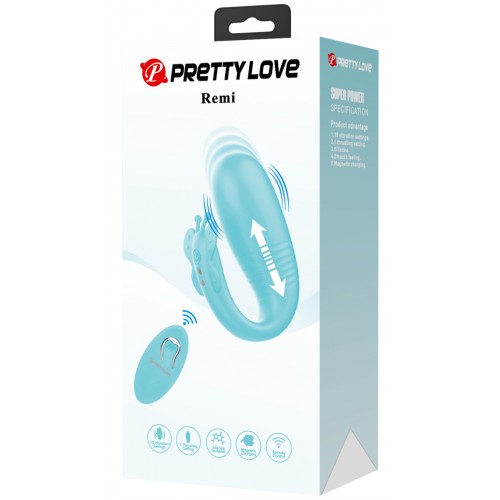 Виброяйцо с поступательными движениями Pretty Love Remi с пультом ДУ бирюзовое