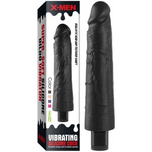 Реалистичный черный вибратор с рельефным стволом X-Men Vibrating Siliсone Cock 22 см