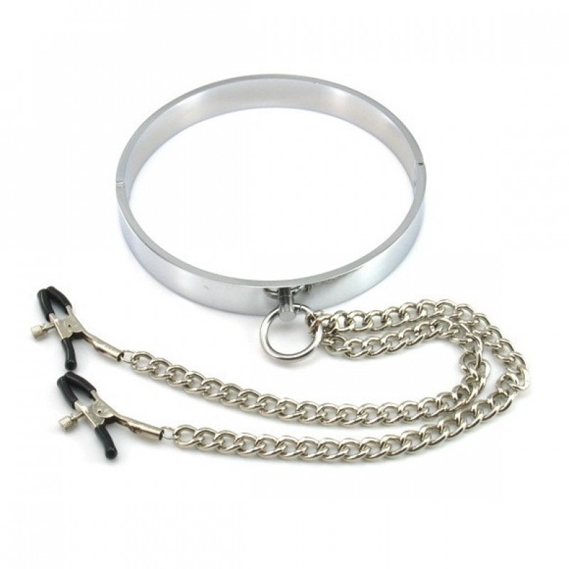 Ошейник стальной с зажимами для сосков