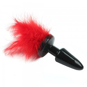 Силиконовая анальная пробка с красным хвостиком 19 см (иной угол)