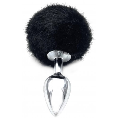 Анальная пробка из металла с черным хвостиком кролика