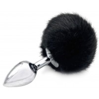 Анальная пробка из металла с черным хвостиком кролика