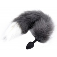 Силиконовая анальная втулка с серо-белым хвостиком Furry Fox