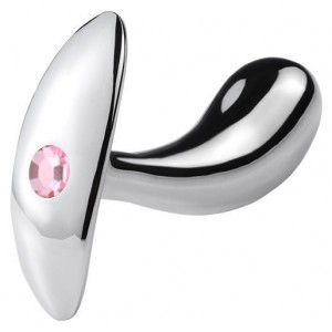 Анальная втулка из металла с розовым камушком S (иной угол)