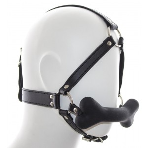 Черный кляп-кость с фиксацией на голову (иной угол)