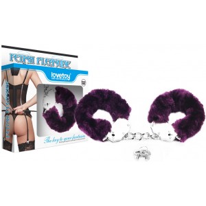 Фиолетовые металлические наручники с мехом Fetish Pleasure