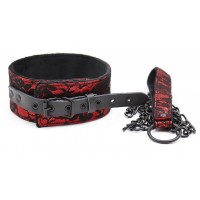 Черно-красный ошейник с узором на поводке