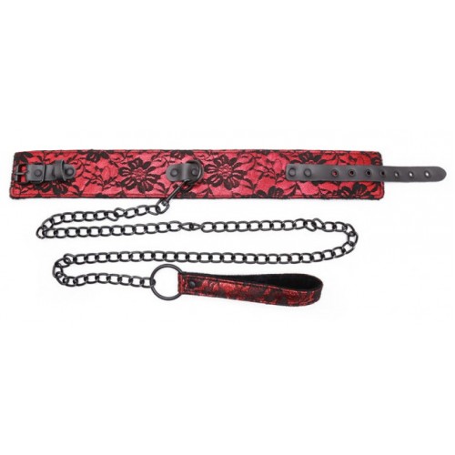 Черно-красный ошейник с узором на поводке