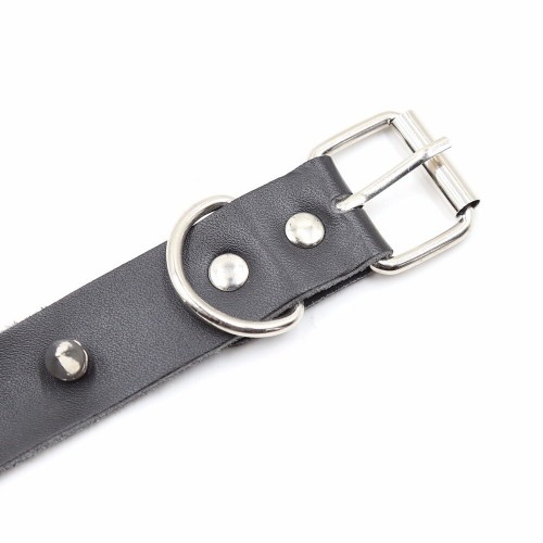 Ошейник из натуральной кожи с шипами и кольцом