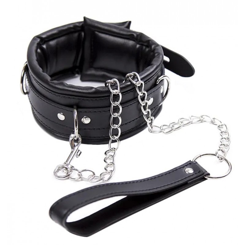 Мягкий ошейник с поводком на мелкой цепочке