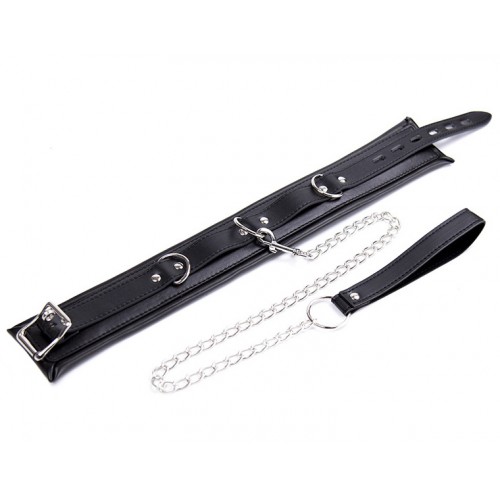 Мягкий ошейник с поводком на мелкой цепочке