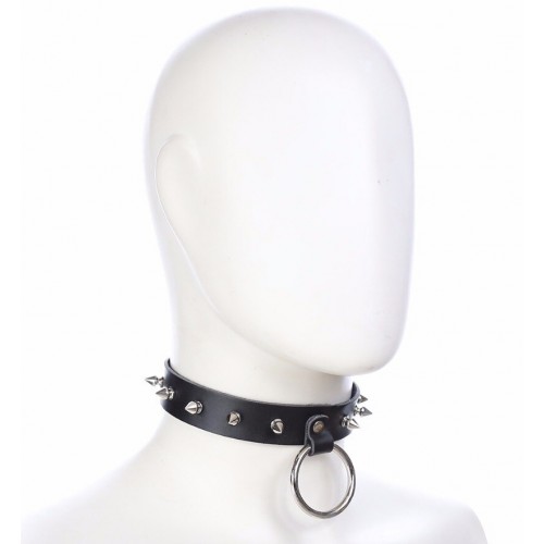 Ошейник из натуральной кожи с шипами и кольцом