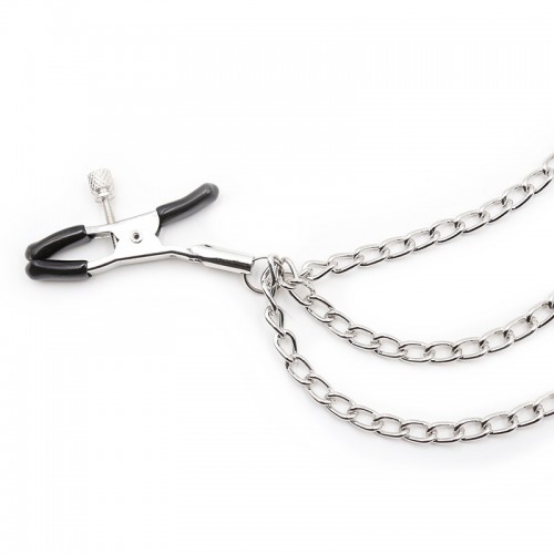 Зажимы для сосков с тройной серебряной цепочкой