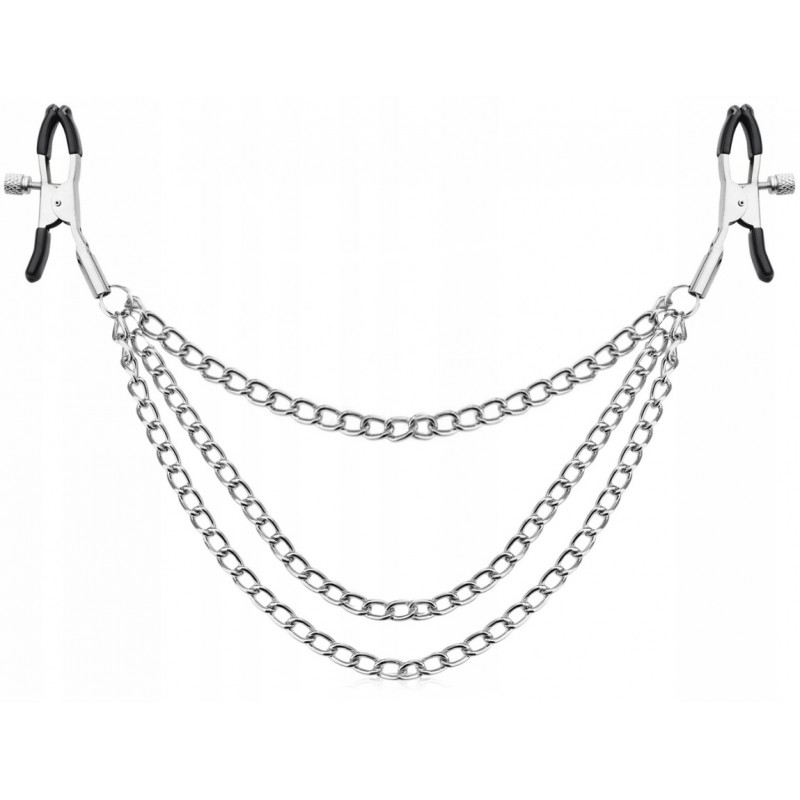 Зажимы для сосков с тройной серебряной цепочкой