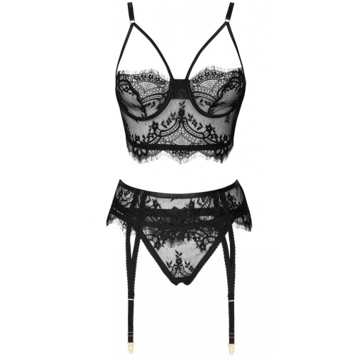 Соблазнительный комплект с поясом для чулок из черного кружева Pereas S/M