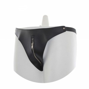 Чёрные кожаные стринги с молнией (иной угол)