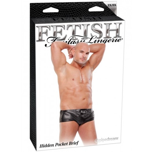 Черные мужские трусы-хипсы с карманом Fetish Hidden Pocket Brief XXL/XXXL