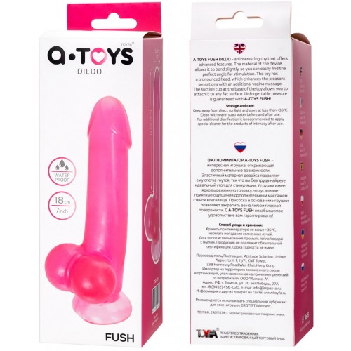 Реалистичный фаллоимитатор A-Toys by TOYFA Fush, TPE, розовый, 18 см