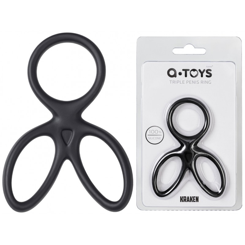 Тройное кольцо на пенис A-TOYS KRAKEN, силикон, черный, 10 см