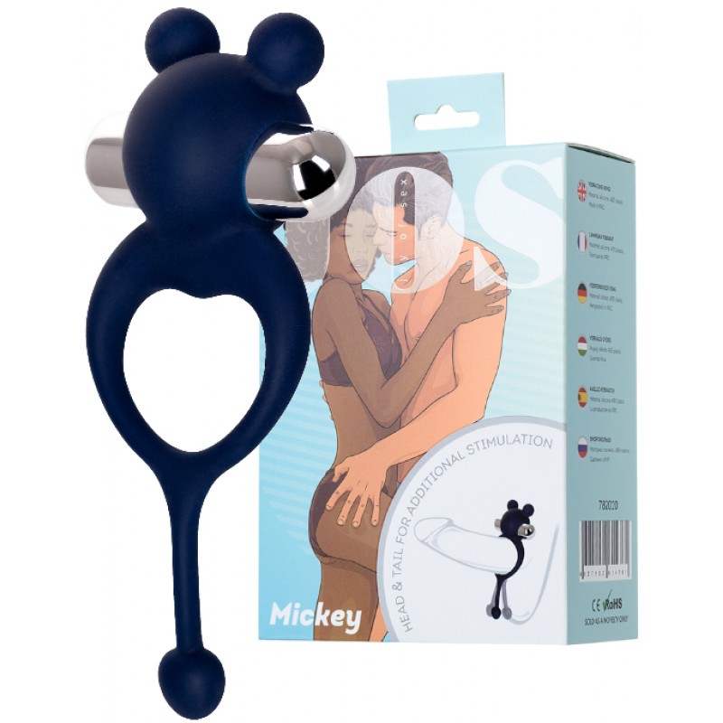 Виброкольцо с хвостиком JOS MICKEY, силикон, синий, 12,5 см