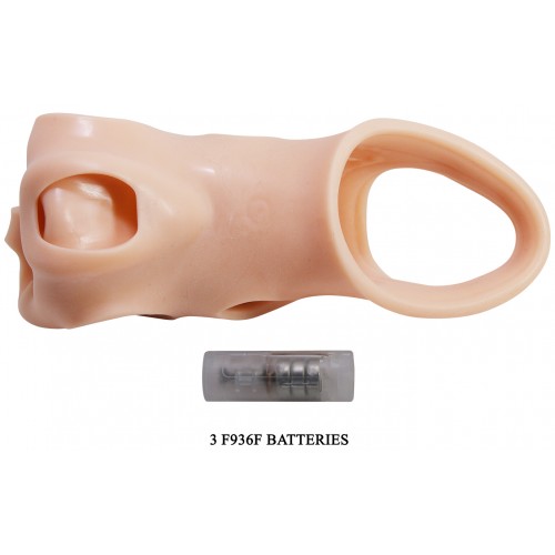 Увеличивающая вибронасадка на пенис с петлей под мошонку телесного цвета Penis Sleeve Brad + 5 см