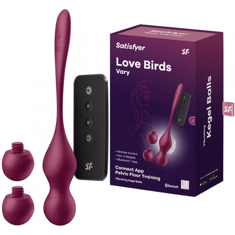 Вагинальные смарт-шарики с вибрацией и сменными утяжелителями Satisfyer Love Birds Vary бордовый