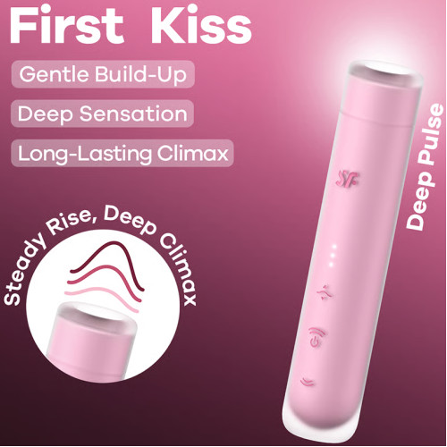 Вакуумно-волновой мини-стимулятор клитора с вибрацией помада Satisfyer First Kiss