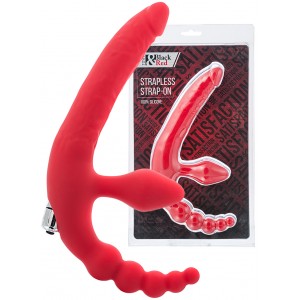 Безремневой страпон Black & Red by TOYFA с вибропулей, влагостойкий, силикон, красный, 35 см