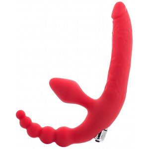 Безремневой страпон Black & Red by TOYFA с вибропулей, влагостойкий, силикон, красный, 35 см (иной угол)