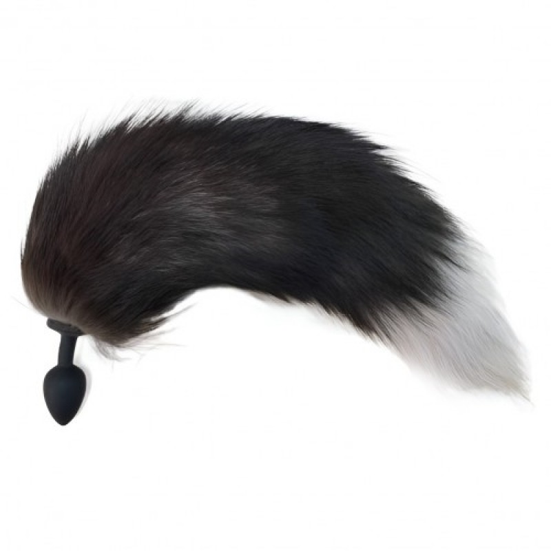 Силиконовая анальная пробка с серо-белым хвостиком Furry Fox