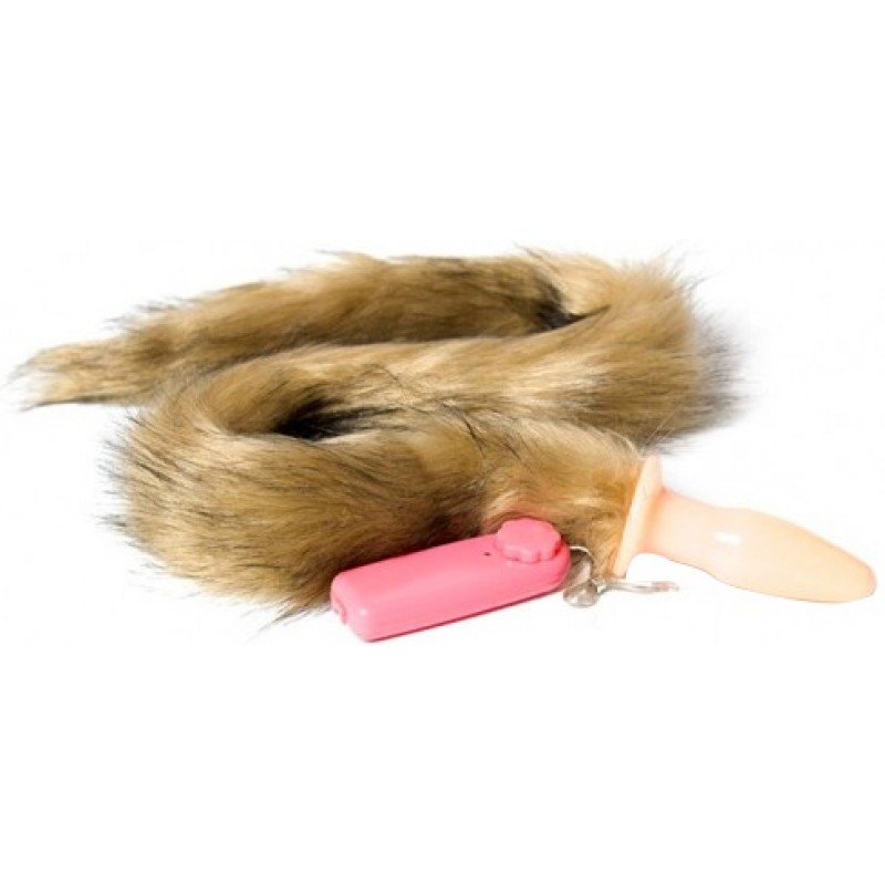 Анальная пробка с вибрацией и длинным бурым хвостиком 75 см