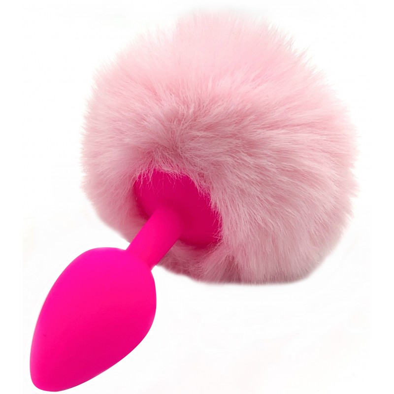 Силиконовая анальная пробка со светло-розовым хвостом