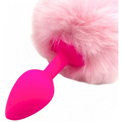 Силиконовая анальная пробка со светло-розовым хвостом