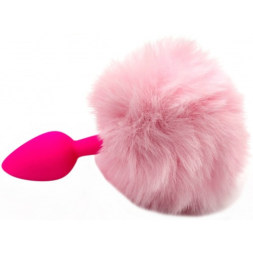 Силиконовая анальная пробка со светло-розовым хвостом