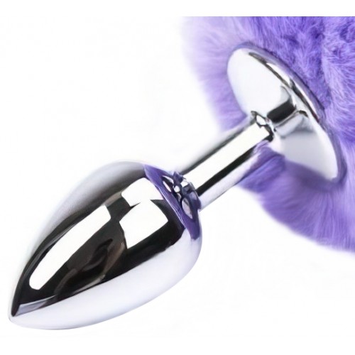 Анальная пробка из металла с сиреневым хвостиком кролика
