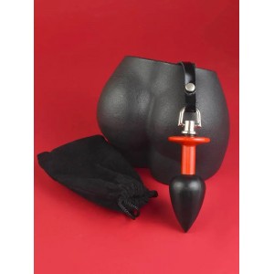 Черно-красная анальная втулка с ремешком из натуральной кожи Sitabella (иной угол)