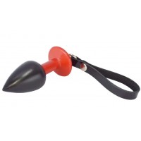 Черно-красная анальная втулка с ремешком из натуральной кожи Sitabella