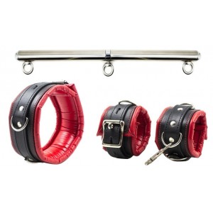 Бондажная распорка для рук с ошейником черно-красная (иной угол)