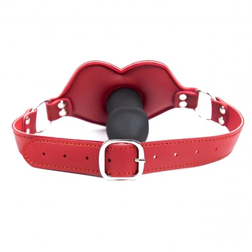 Кляп-фаллос силиконовый на красном ремешке