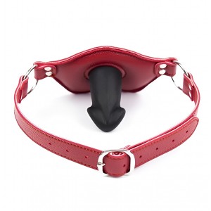 Кляп-фаллос силиконовый на красном ремешке (иной угол)