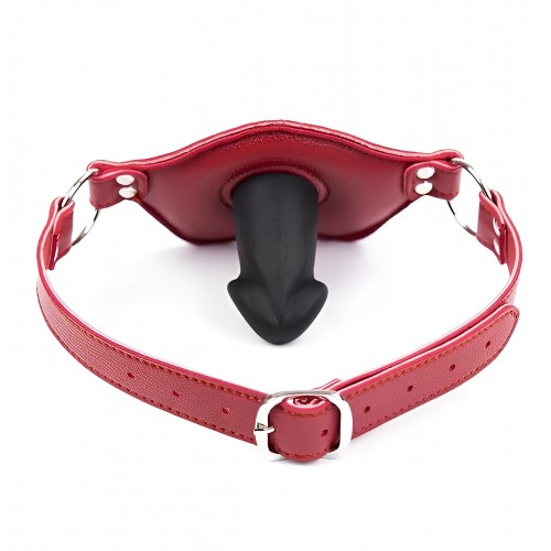 Кляп-фаллос силиконовый на красном ремешке