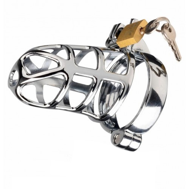 Мужской пояс верности серебристый диаметр запорного кольца 4,5 см