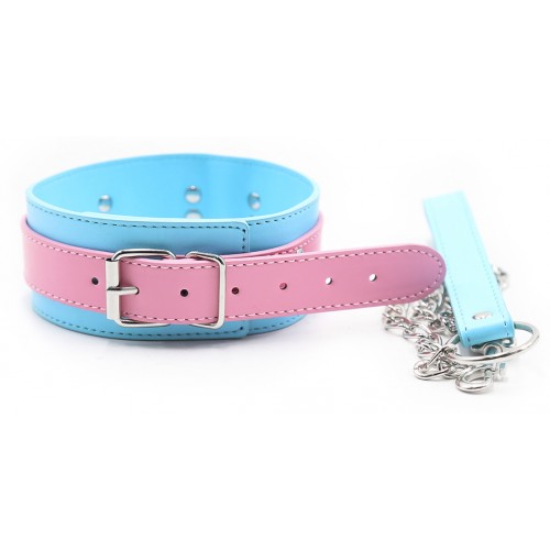 Ошейник розово-голубой на цепочке