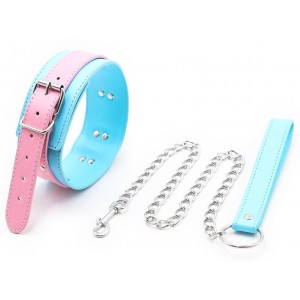 Ошейник розово-голубой на цепочке (иной угол)