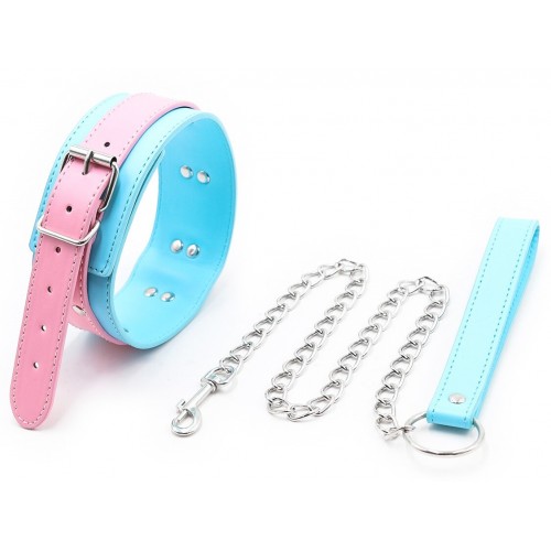 Ошейник розово-голубой на цепочке