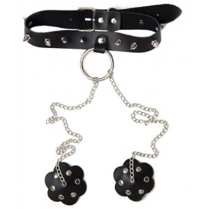 Ошейник с шипами и зажимами на соски (иной угол)